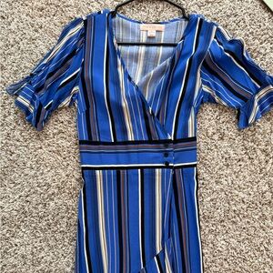 Blue Striped Wrap Dress